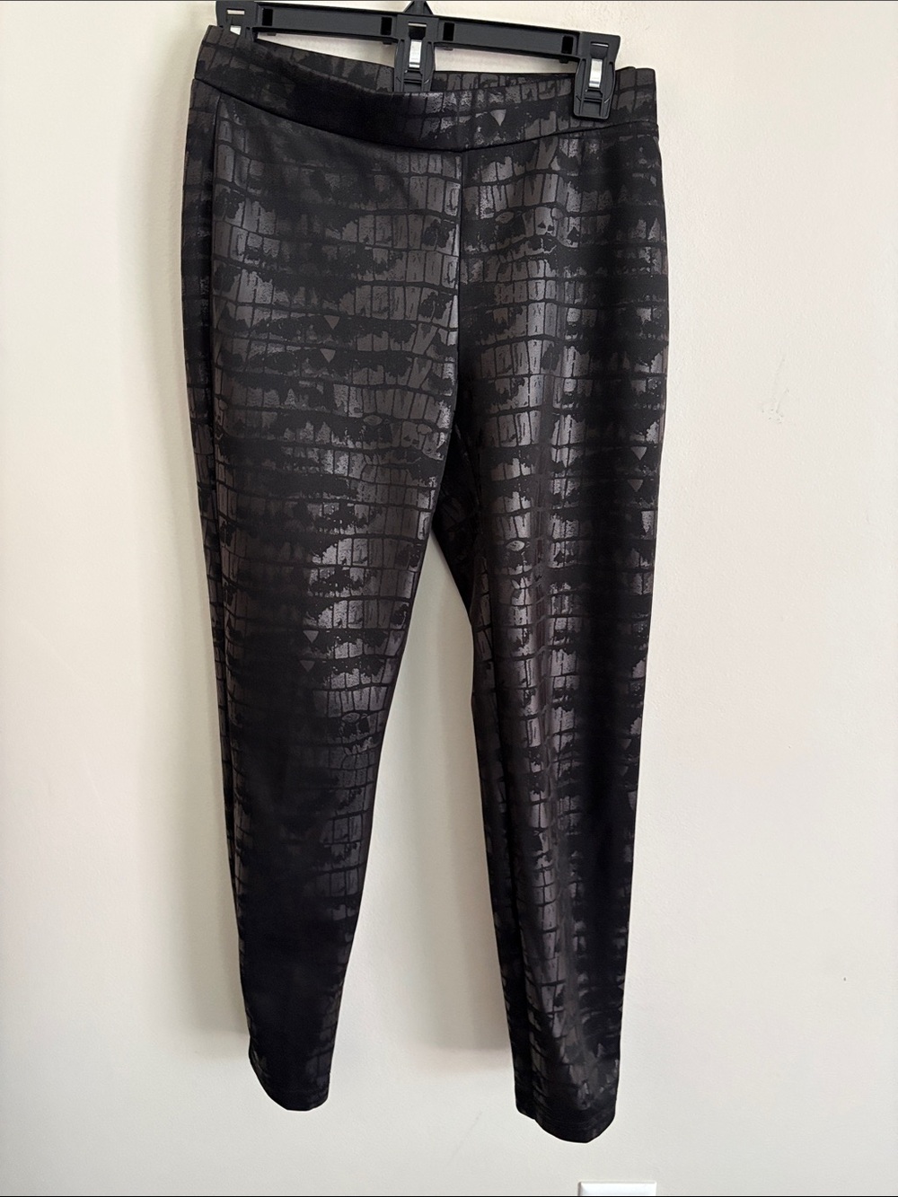 new directions Black Faux Leather Leggings with Croc Texture